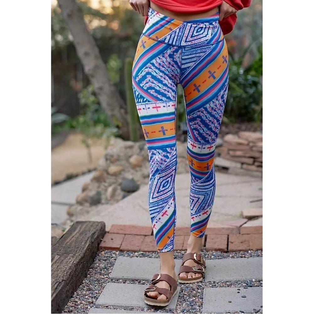 Free People Movement Aprés Ski Lose Control Blue/Orange Leggings Size S